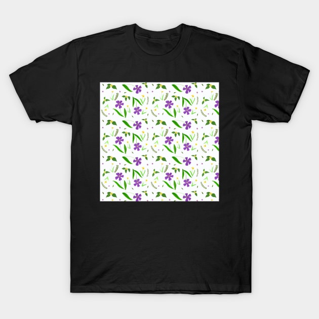 Gouache Purple and Yellow Flower Pattern with a white background T-Shirt by Sandraartist